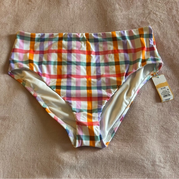 Kona Sol high waist medium coverage bikini bottom colorful plaid print size XL - Picture 1 of 8